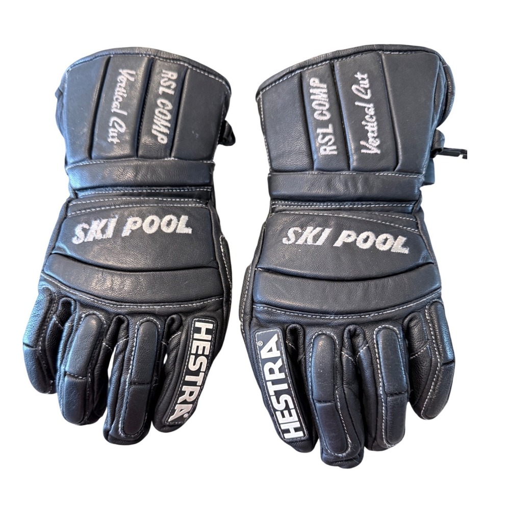 Hestra RSL Comp Vertical Cut Black Leather Ski Racing Gloves Padded Size 7